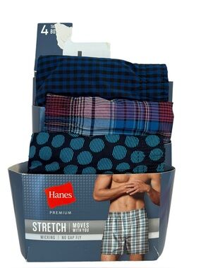 Hanes Men's Stretch Boxer Briefs - Blue Plaid & Pattern 3 pack, XL
